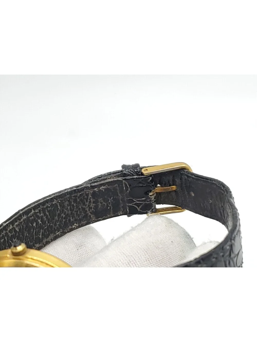 Winston Quartz Watch New Battery Gold Tone Black Band Round 32mm